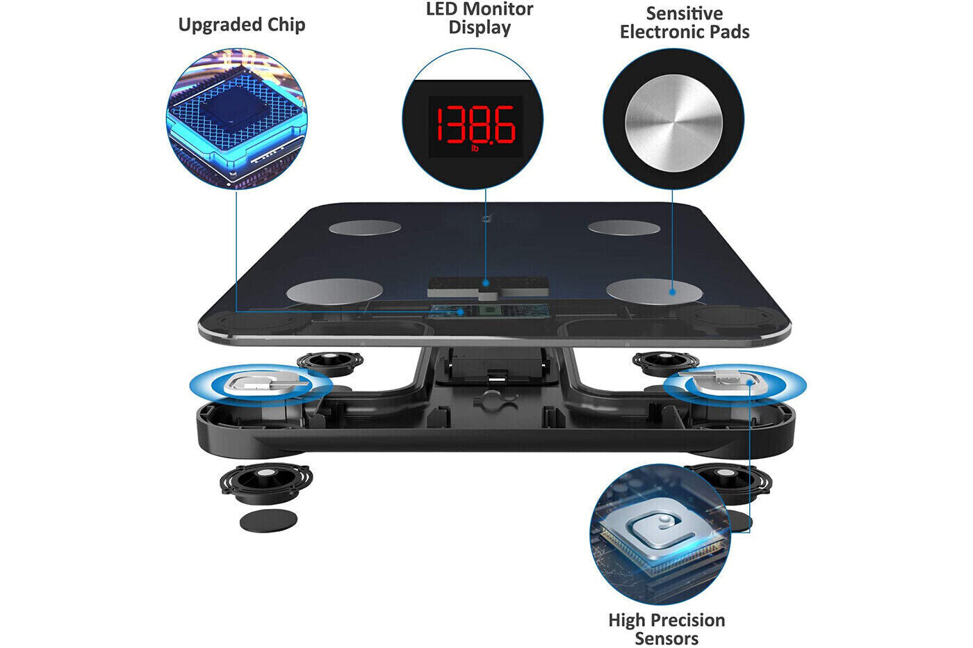 Bilancia in VETRO Pesapersone Digitale Bluetooth Elettronica Portata 180 Kg B24